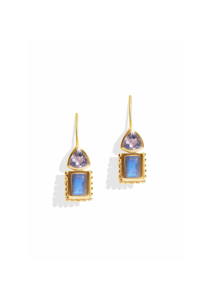 The Fiore Morganite & Labradorite 18ct Gold Vermeil Hook Earrings - Molten Store