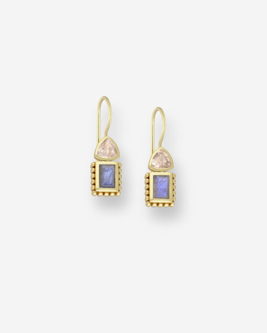 The Fiore Morganite & Labradorite 18ct Gold Vermeil Hook Earrings - Molten Store