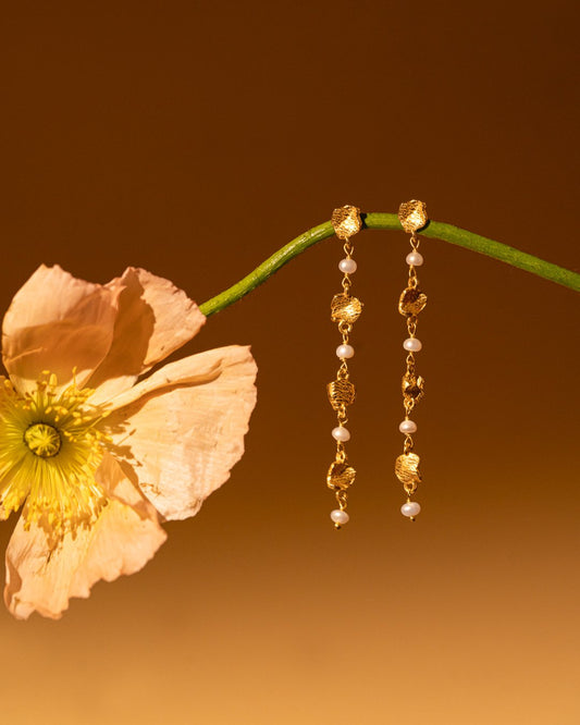 The Flora Pearl 18ct Gold Vermeil Drop Earrings - Molten Store