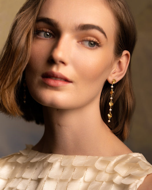 The Flora Pearl 18ct Gold Vermeil Drop Earrings - Molten Store