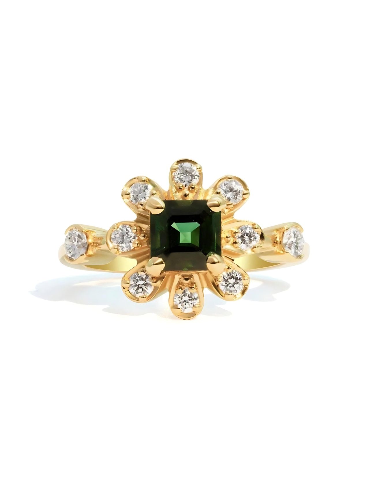 The Flora Ring with 1ct Princess Green Tourmaline - Molten Store