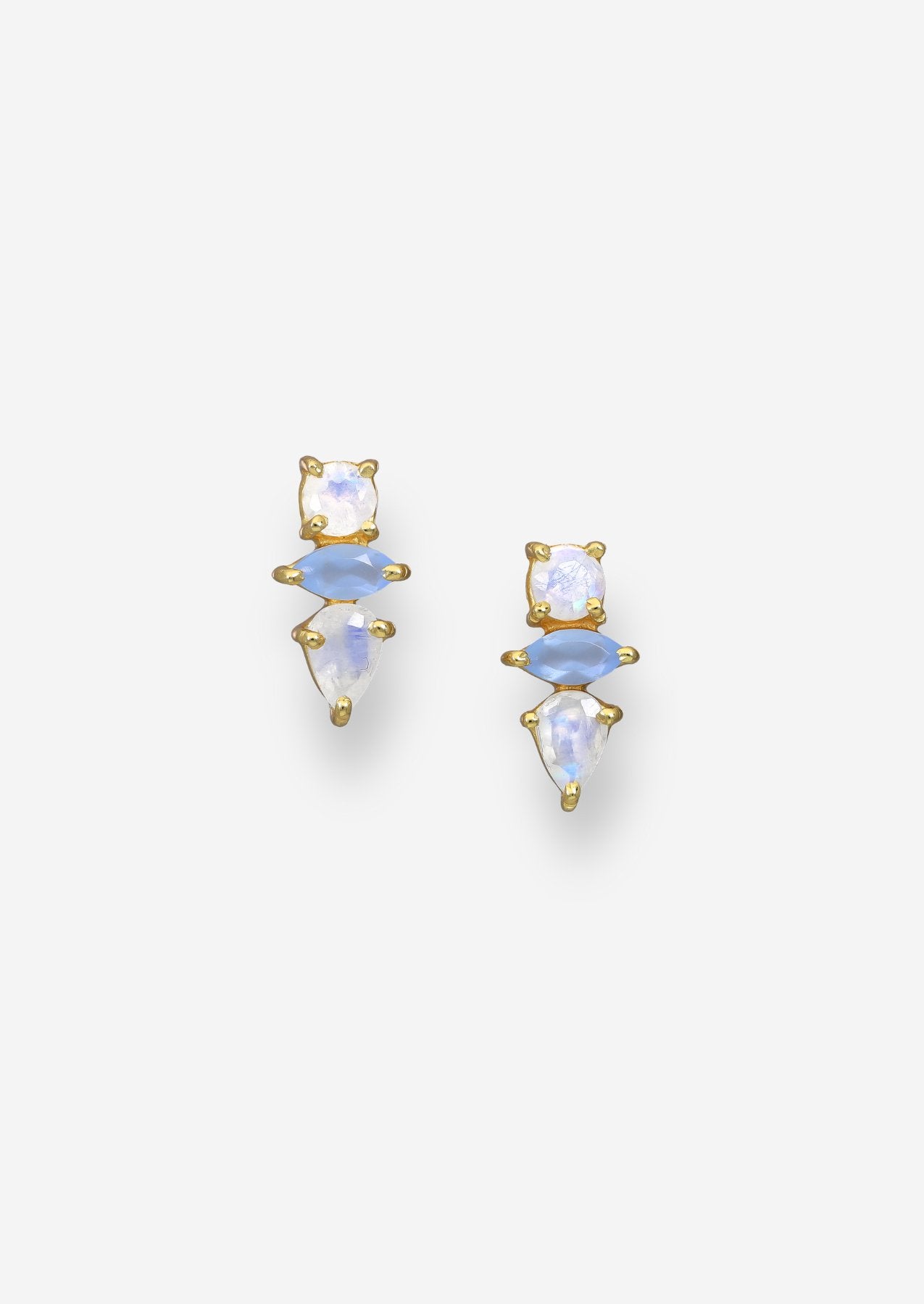 The Fortuna Moonstone & Blue Onyx 18ct Gold Vermeil Drop Earrings - Molten Store