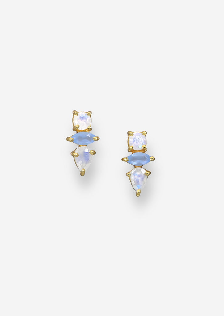 The Fortuna Moonstone & Blue Onyx 18ct Gold Vermeil Drop Earrings - Molten Store