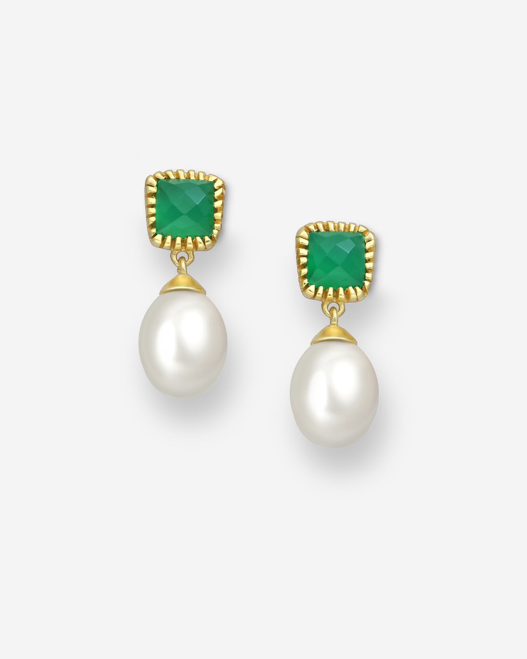 The Grazia Pearl & Green Onyx 18ct Gold Vermeil Drop Earrings - Molten Store