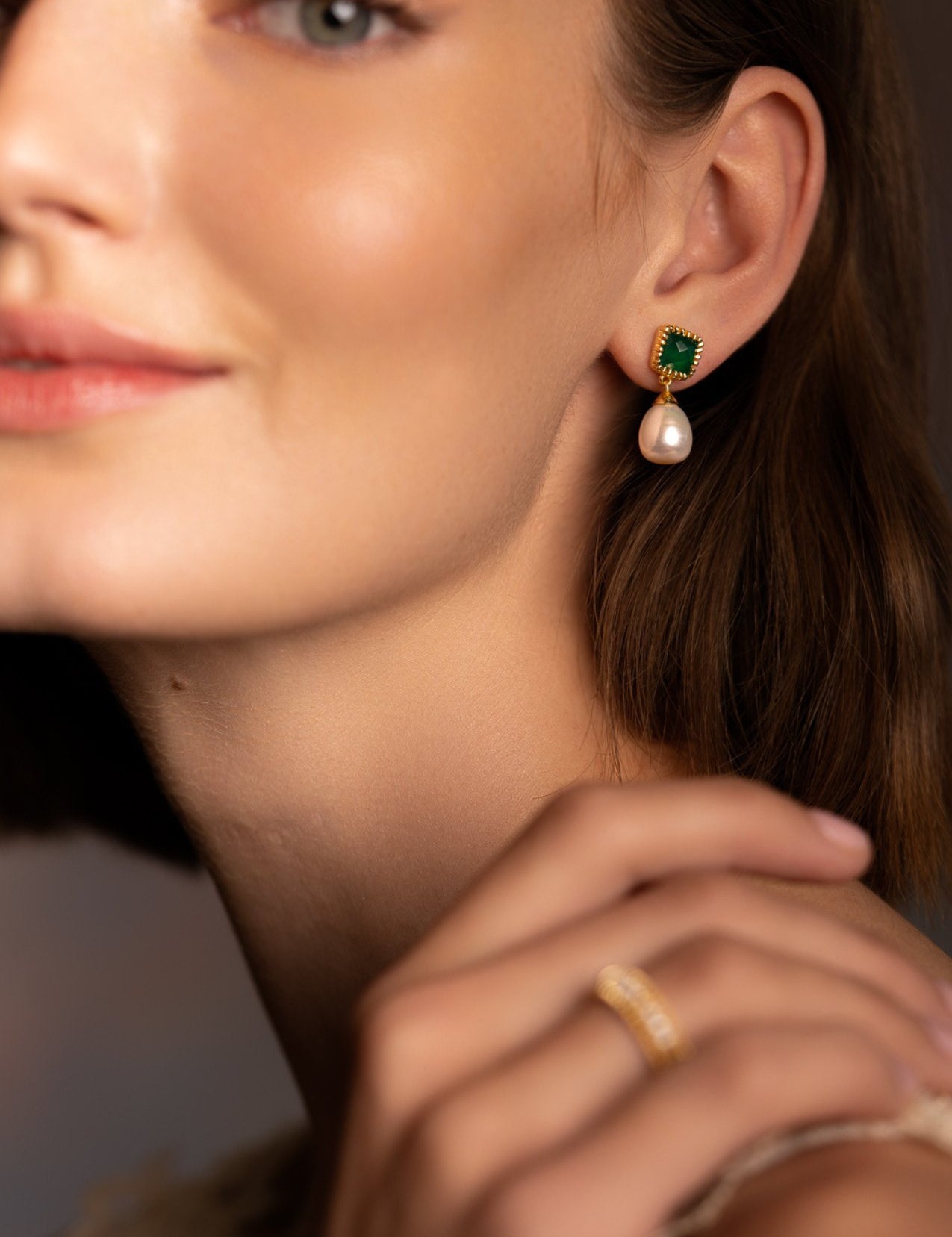 The Grazia Pearl & Green Onyx 18ct Gold Vermeil Drop Earrings - Molten Store