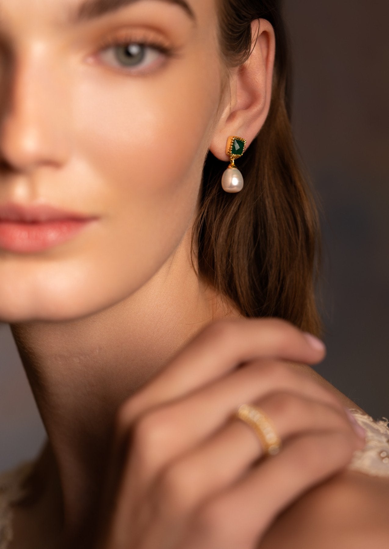 The Grazia Pearl & Green Onyx 18ct Gold Vermeil Drop Earrings - Molten Store