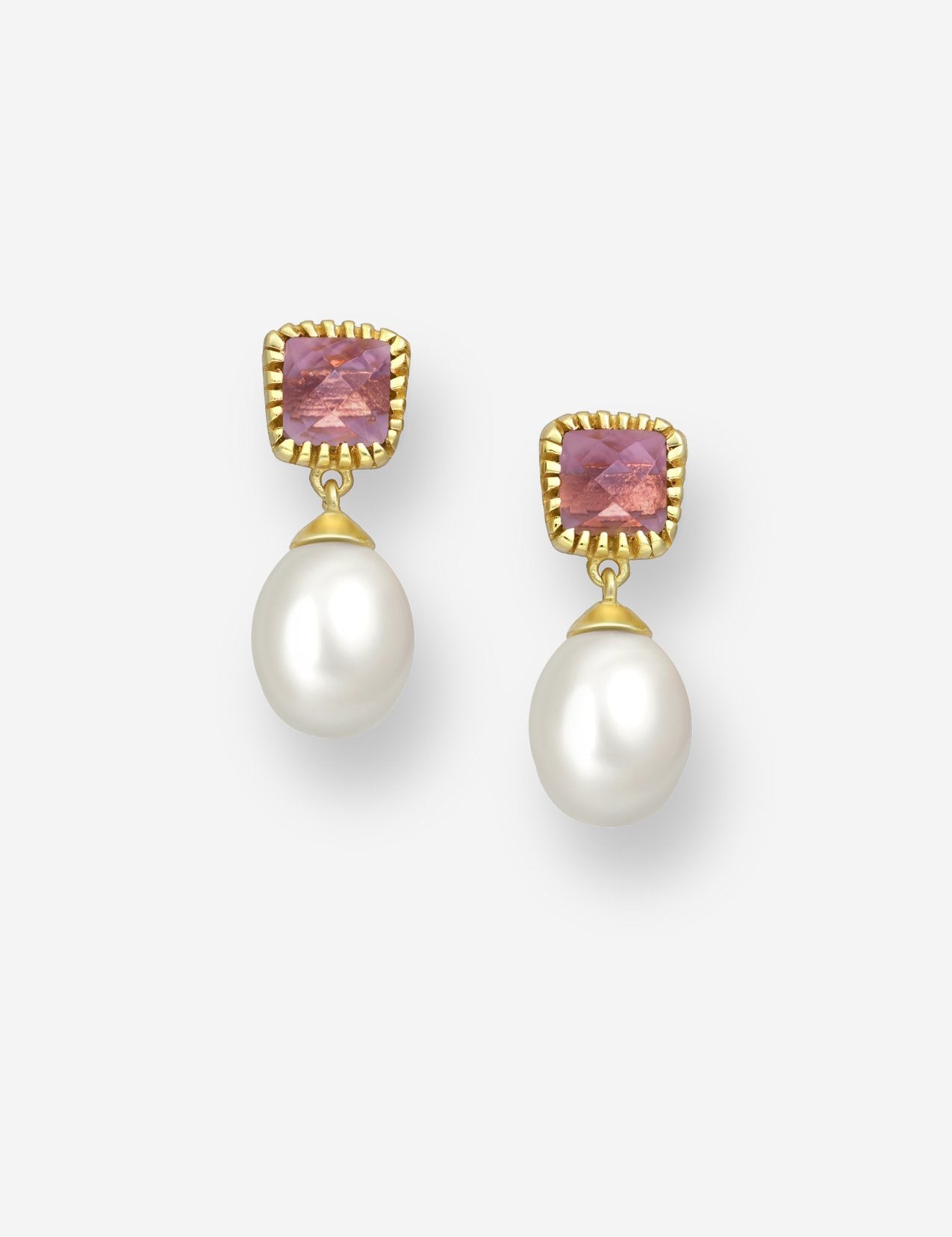 The Grazia Pearl & Rhodolite 18ct Gold Vermeil Drop Earrings - Molten Store