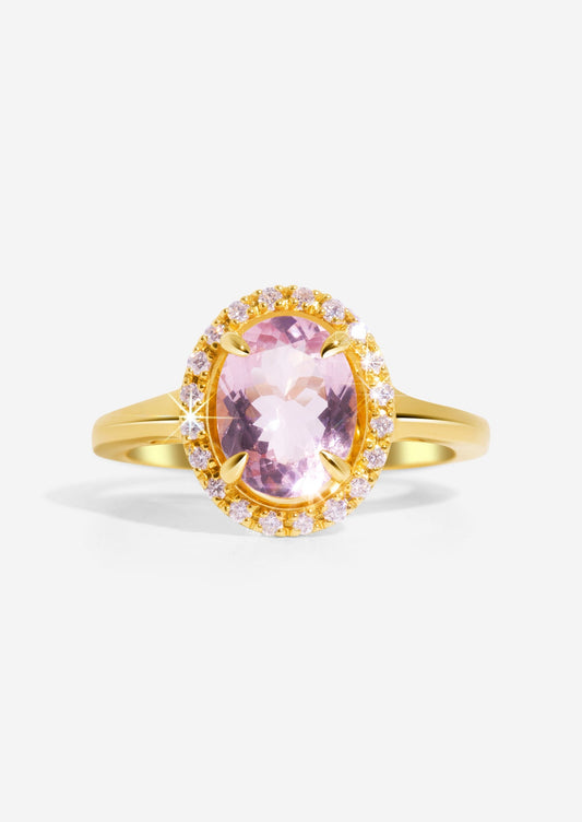 The Iris Ring with 2.30ct Oval Cut Morganite & .15ct Diamond Halo - Molten Store