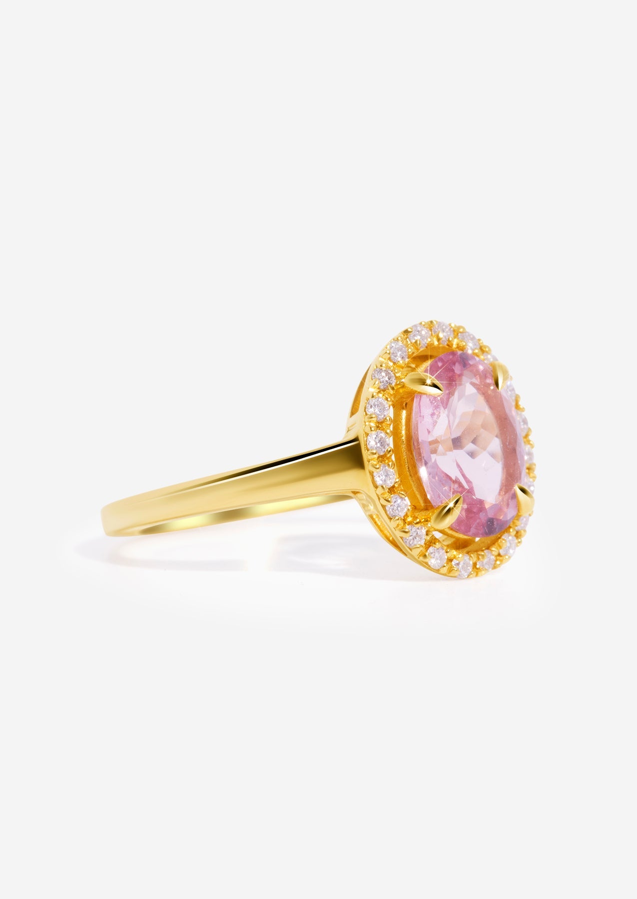 The Iris Ring with 2.30ct Oval Cut Morganite & .15ct Diamond Halo - Molten Store