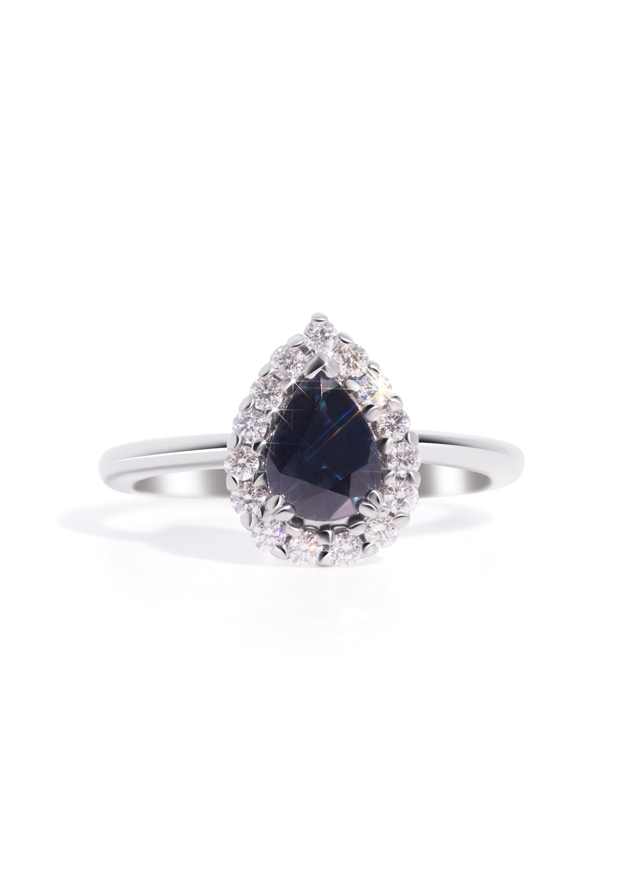 The Lucille 18ct White Gold Ring with 1.38ct Blue Sapphire | TCW 1.71ct - Molten Store