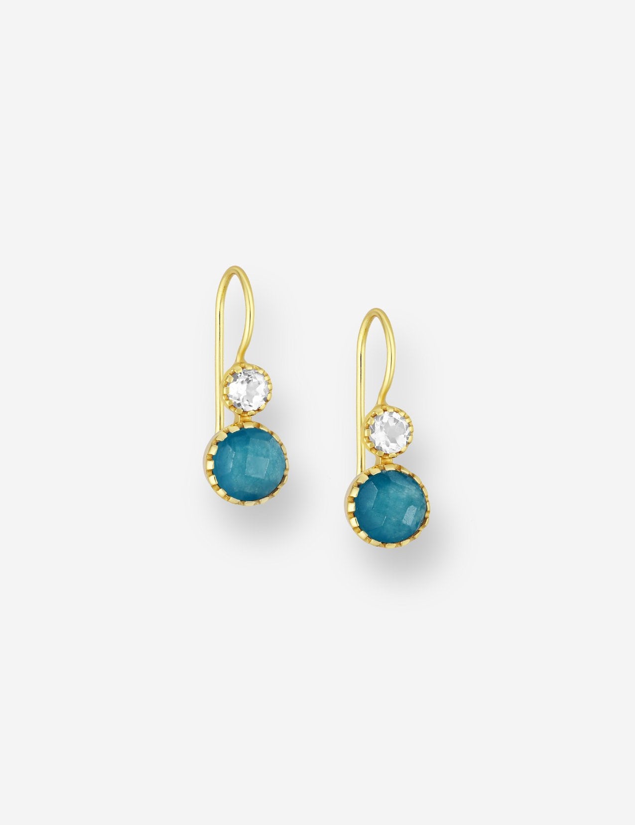 The Lyrica Blue Topaz and Green Quartz 18ct Gold Vermeil Hook Earrings - Molten Store