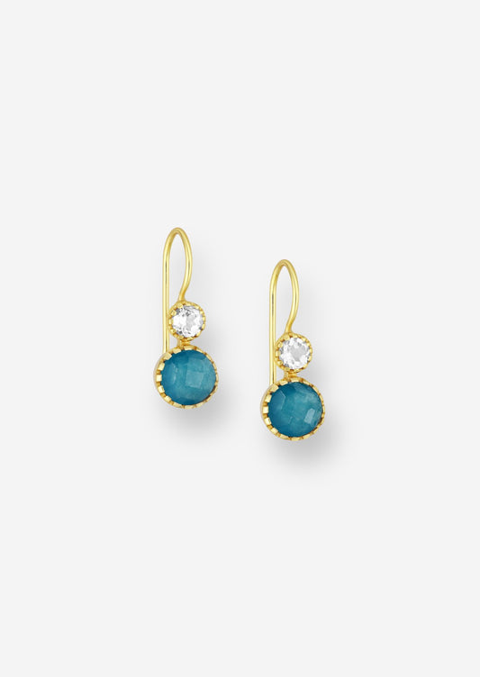 The Lyrica Blue Topaz and Green Quartz 18ct Gold Vermeil Hook Earrings - Molten Store