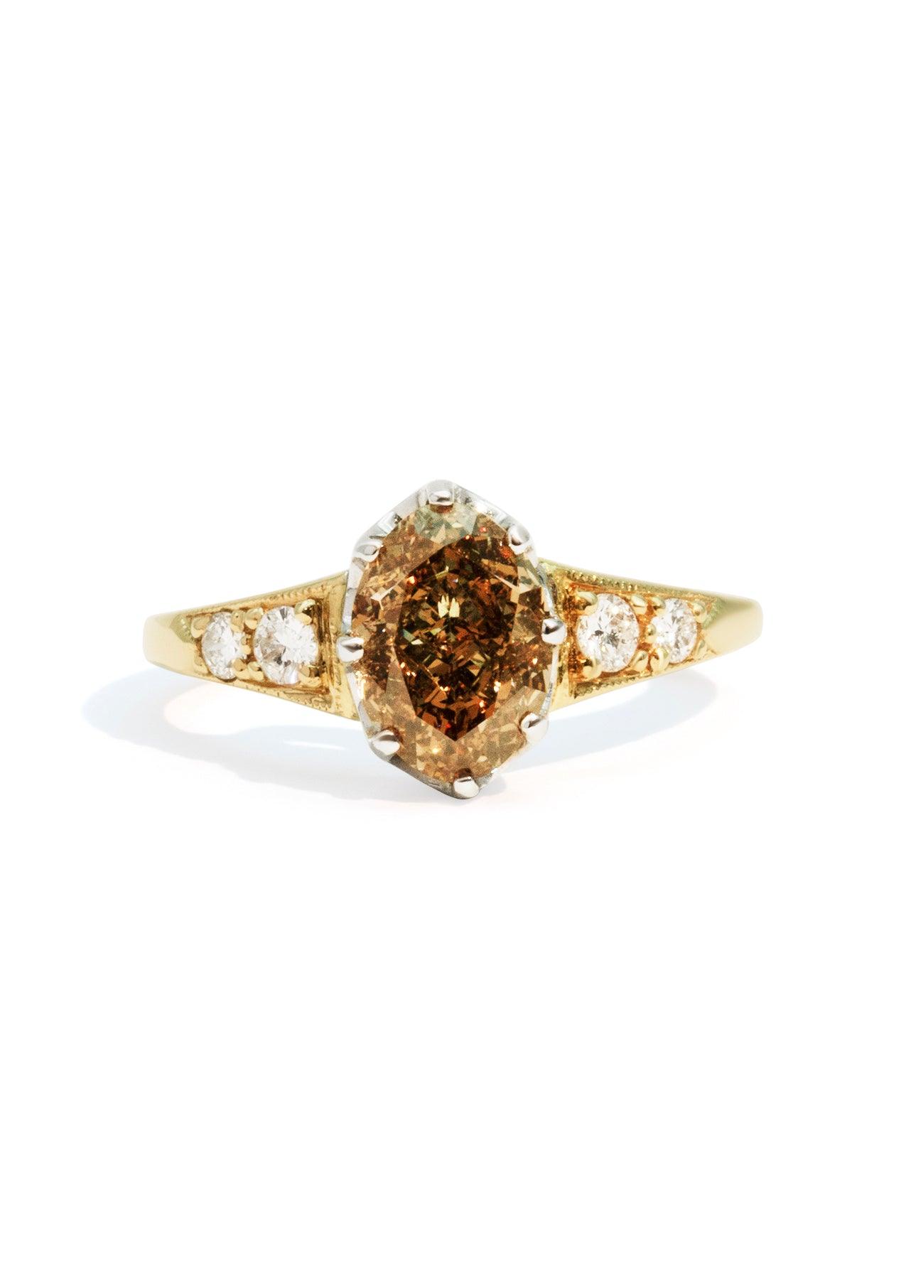 The Magnolia Ring with 2.61ct Oval Cut Champagne Diamond with 0.48ct Round Cut Side Diamonds (3.09ct TDW) - Molten Store