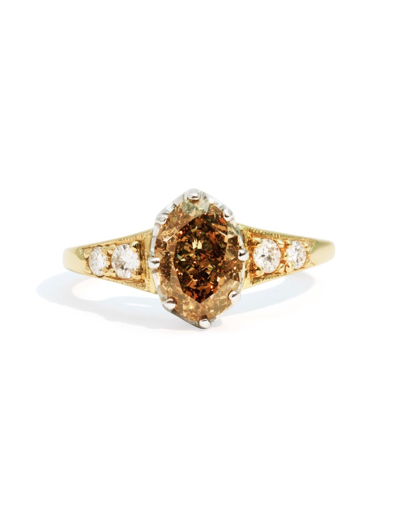 The Magnolia Ring with 2.61ct Oval Cut Champagne Diamond with 0.48ct Round Cut Side Diamonds (3.09ct TDW) - Molten Store