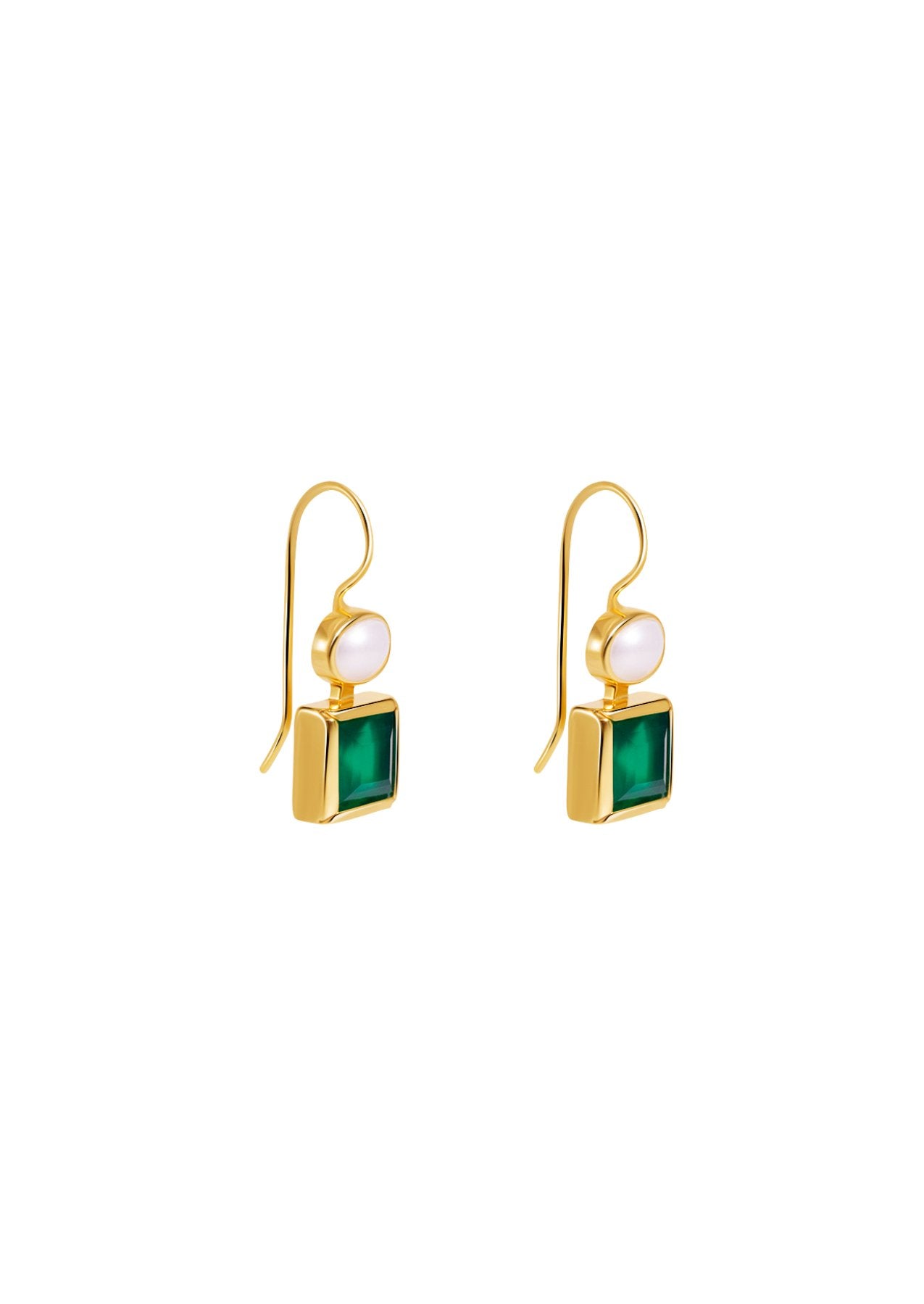 The Maia Pearl and Green Onyx 18ct Gold Vermeil Hook Earrings - Molten Store