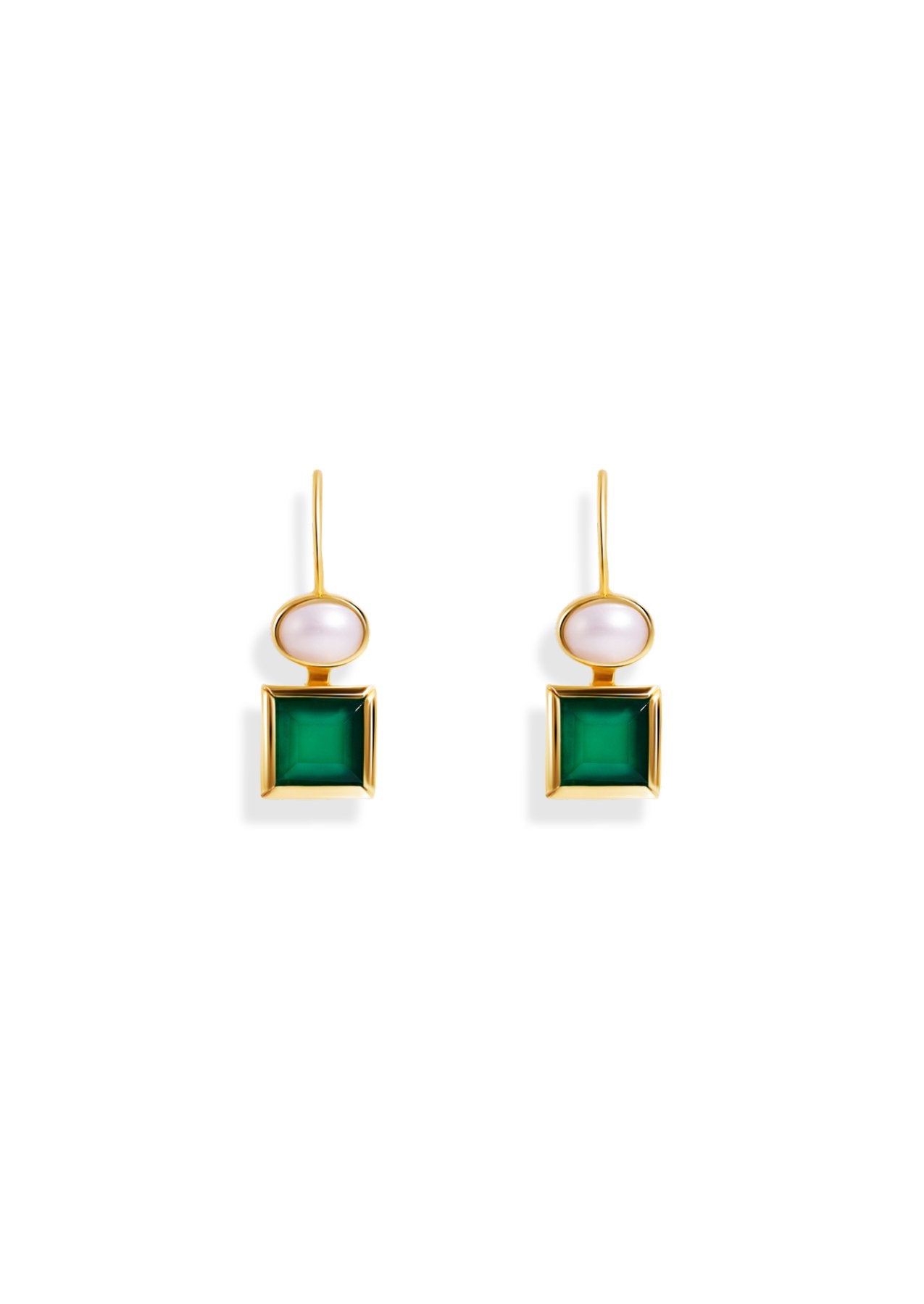 The Maia Pearl and Green Onyx 18ct Gold Vermeil Hook Earrings - Molten Store