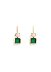 The Maia Pearl and Green Onyx 18ct Gold Vermeil Hook Earrings - Molten Store