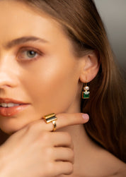 The Maia Pearl and Green Onyx 18ct Gold Vermeil Hook Earrings - Molten Store