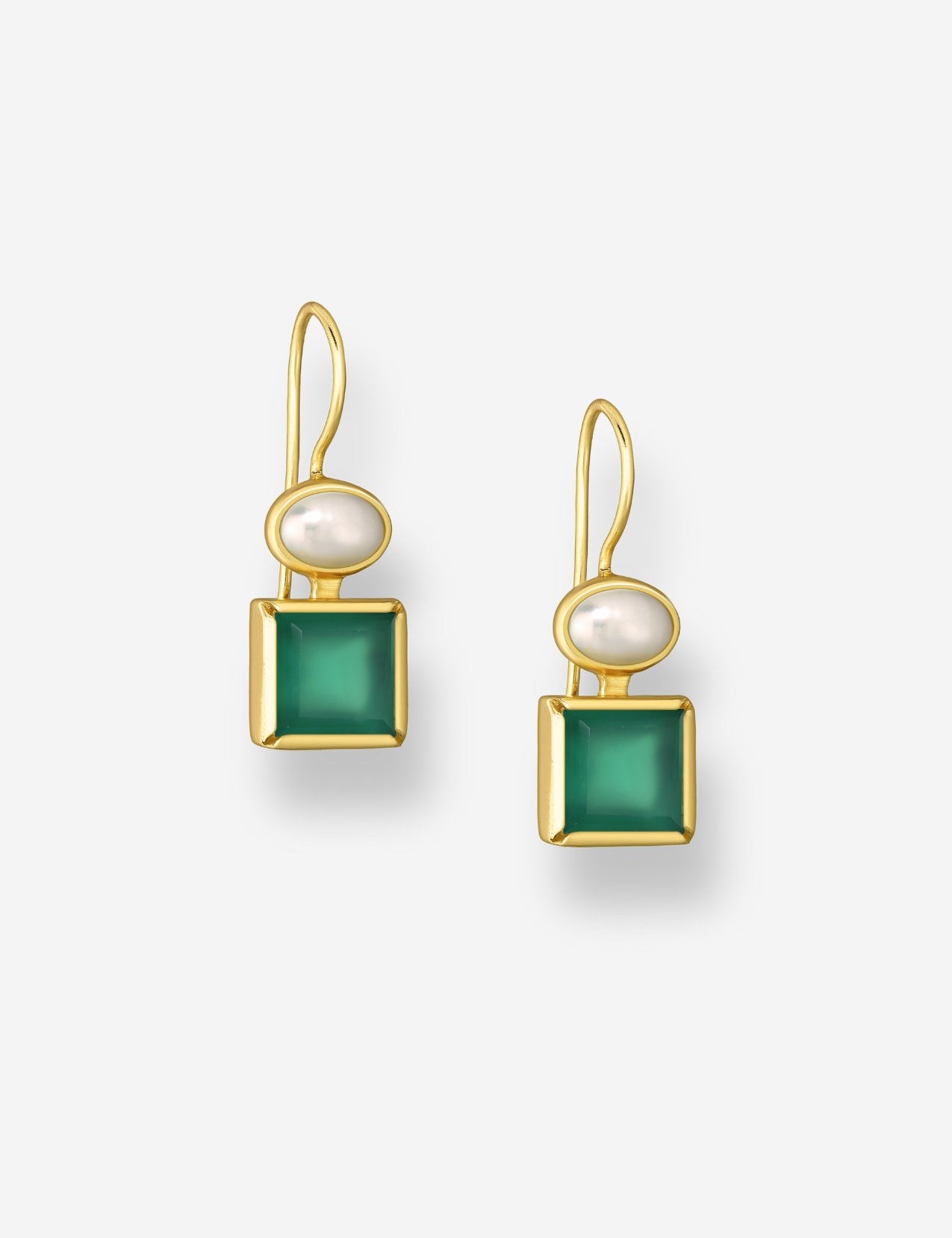 The Maia Pearl and Green Onyx 18ct Gold Vermeil Hook Earrings - Molten Store