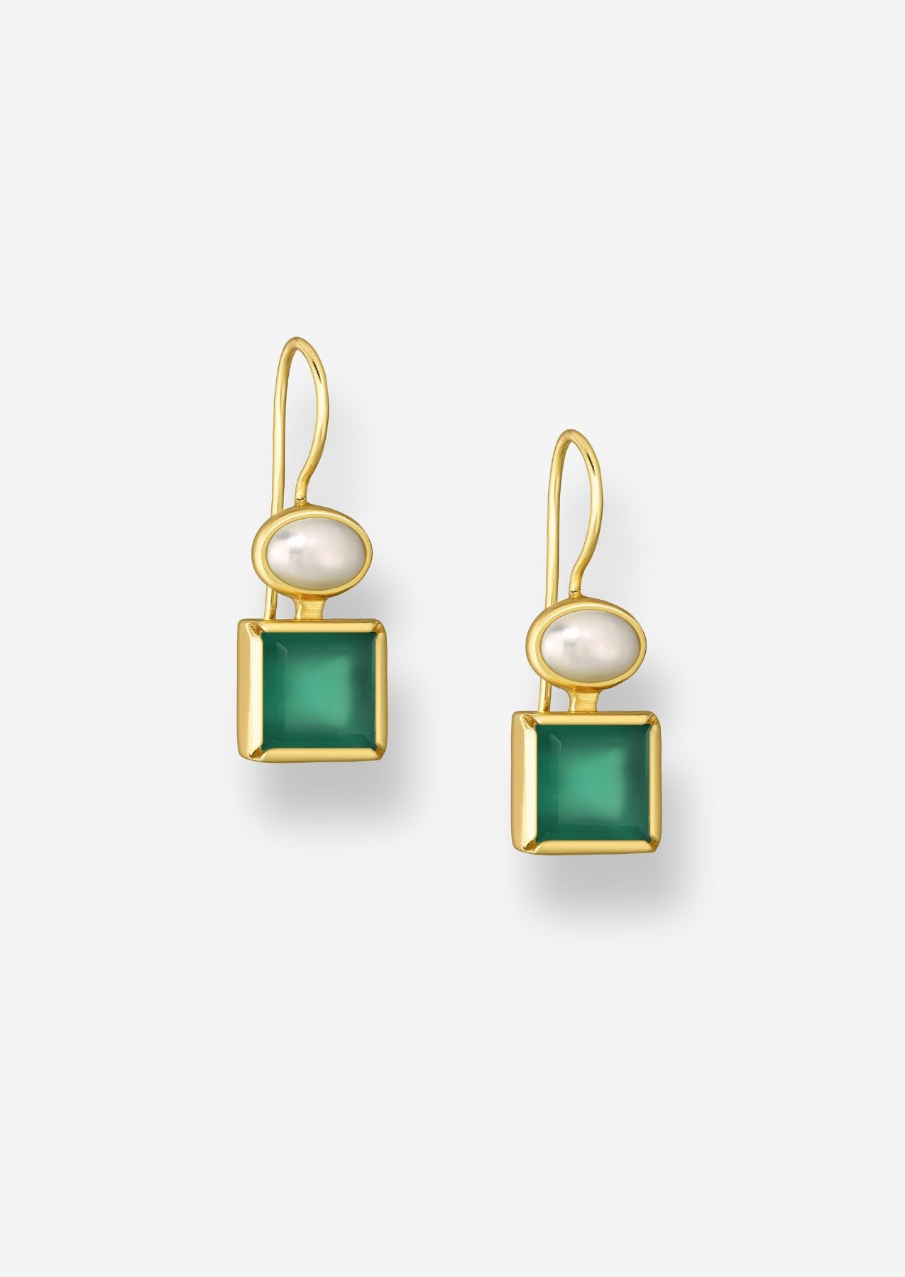 The Maia Pearl and Green Onyx 18ct Gold Vermeil Hook Earrings - Molten Store