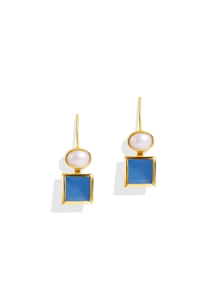 The Maia Pearl & Chalcedony 18ct Gold Vermeil Hook Earrings - Molten Store