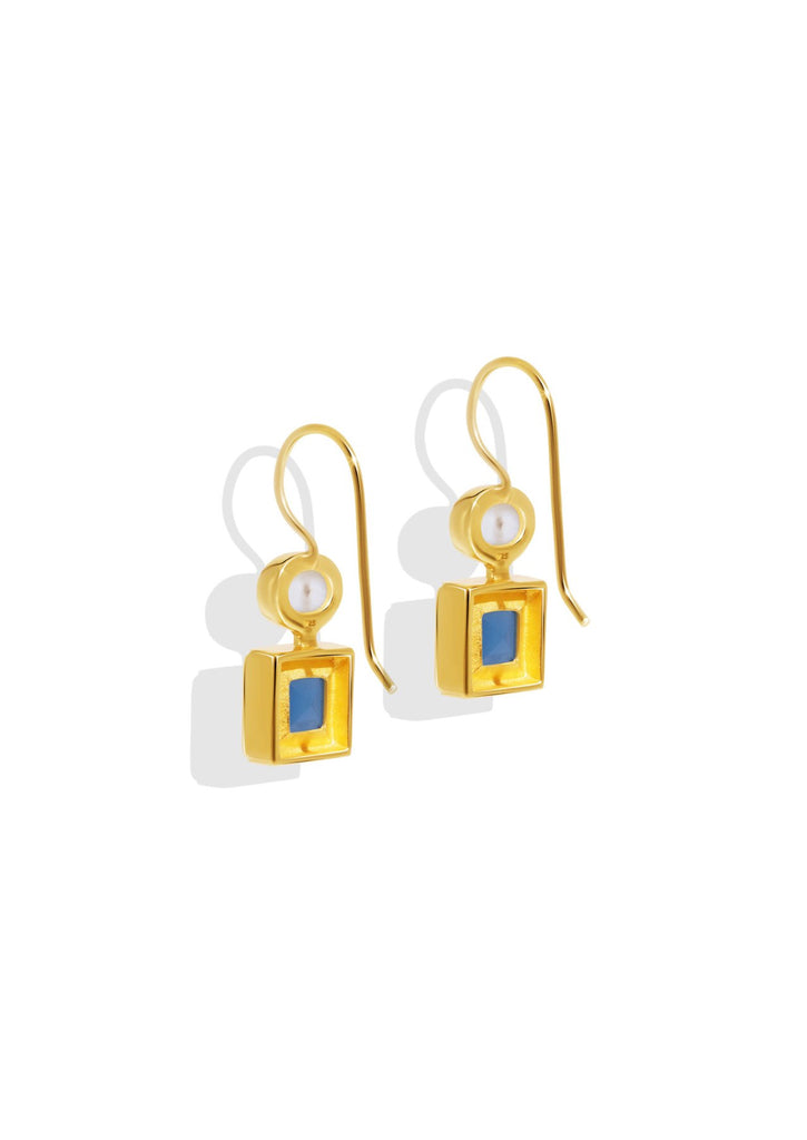 The Maia Pearl & Chalcedony 18ct Gold Vermeil Hook Earrings - Molten Store