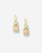 The Maia Pearl & Rose Quartz 18ct Gold Vermeil Hook Earrings - Molten Store