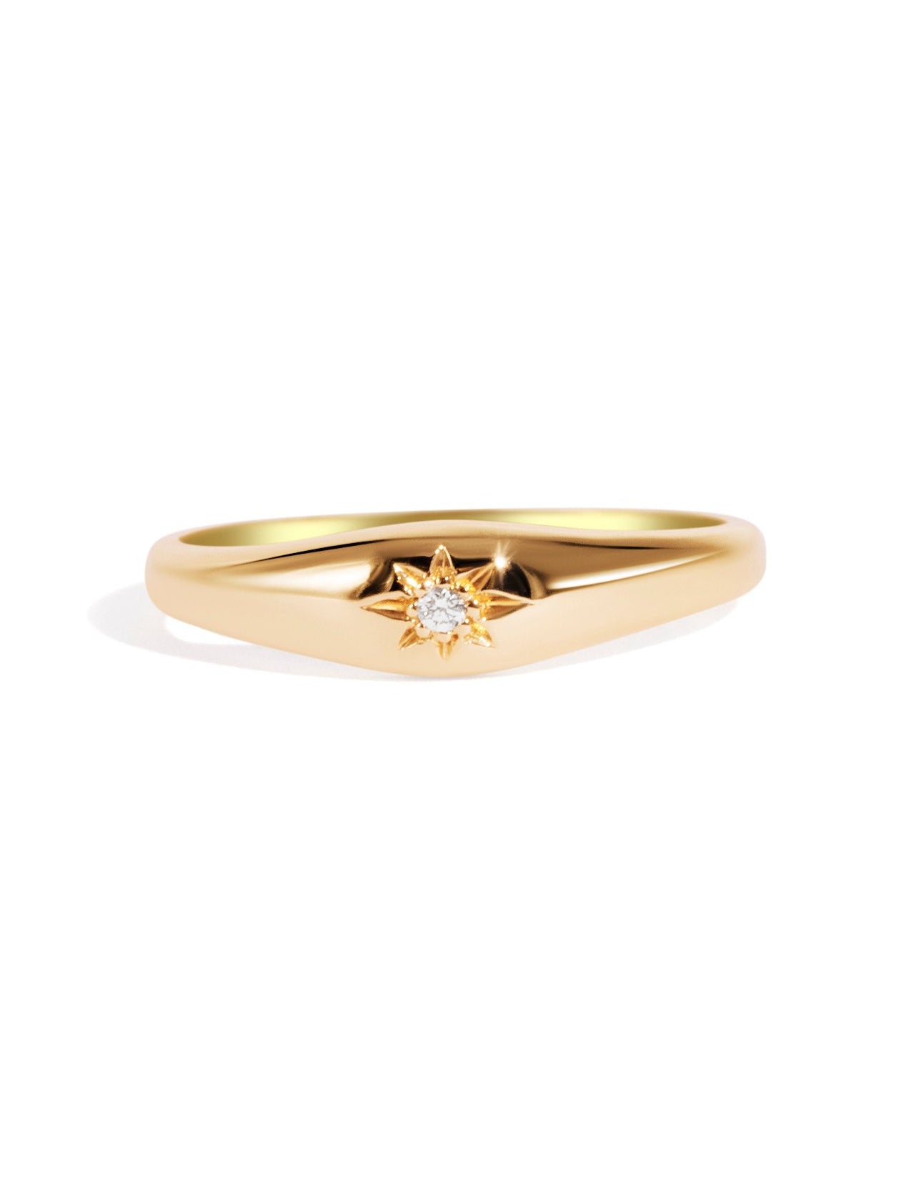 The Mini Compass Diamond 9ct Solid Gold Signet Ring - Molten Store