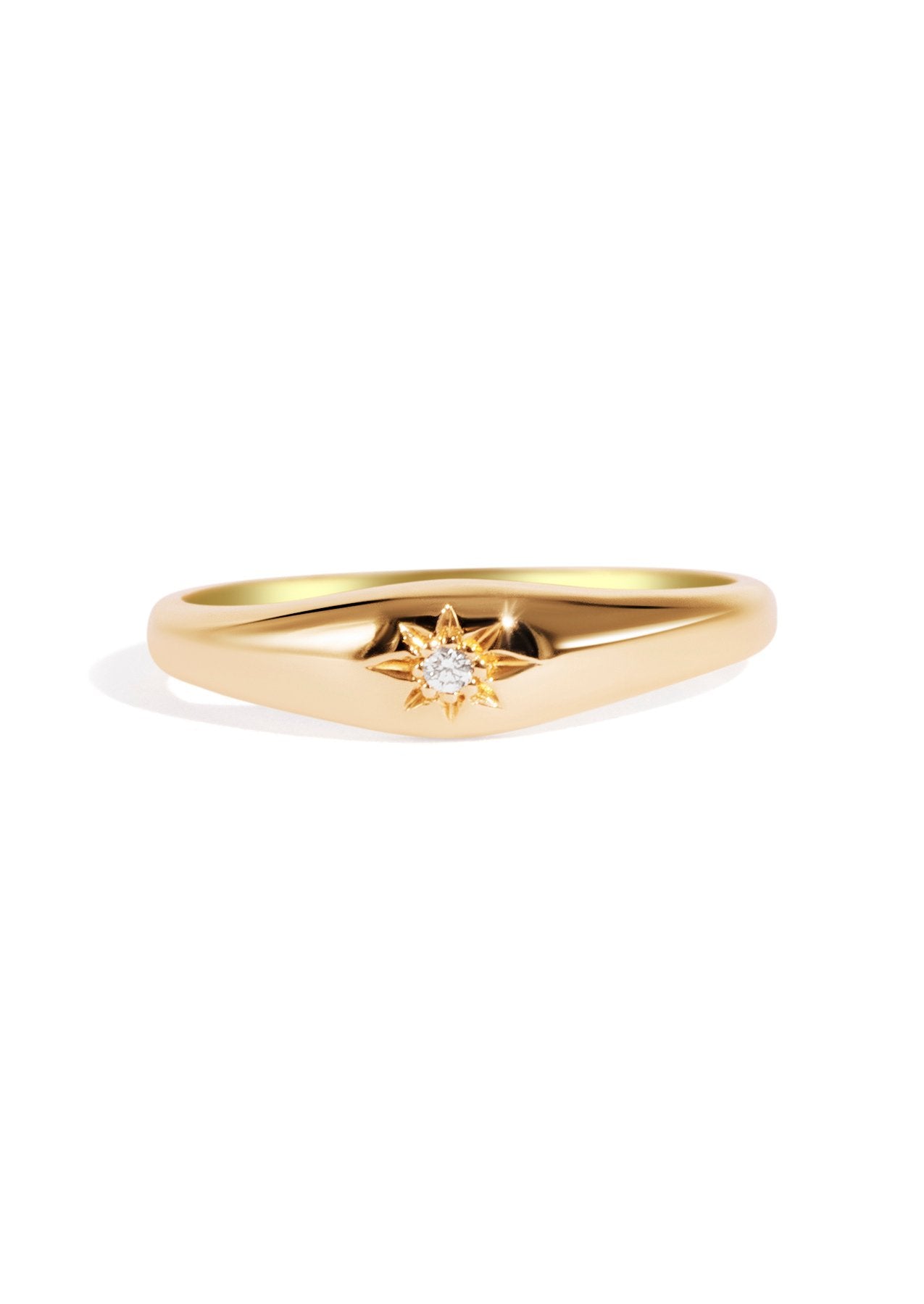 The Mini Compass Diamond 9ct Solid Gold Signet Ring - Molten Store