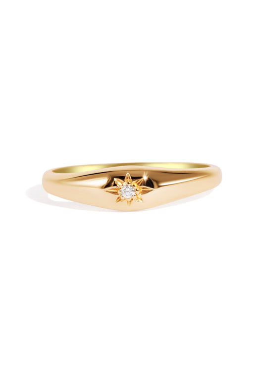 The Mini Compass Diamond 9ct Solid Gold Signet Ring - Molten Store