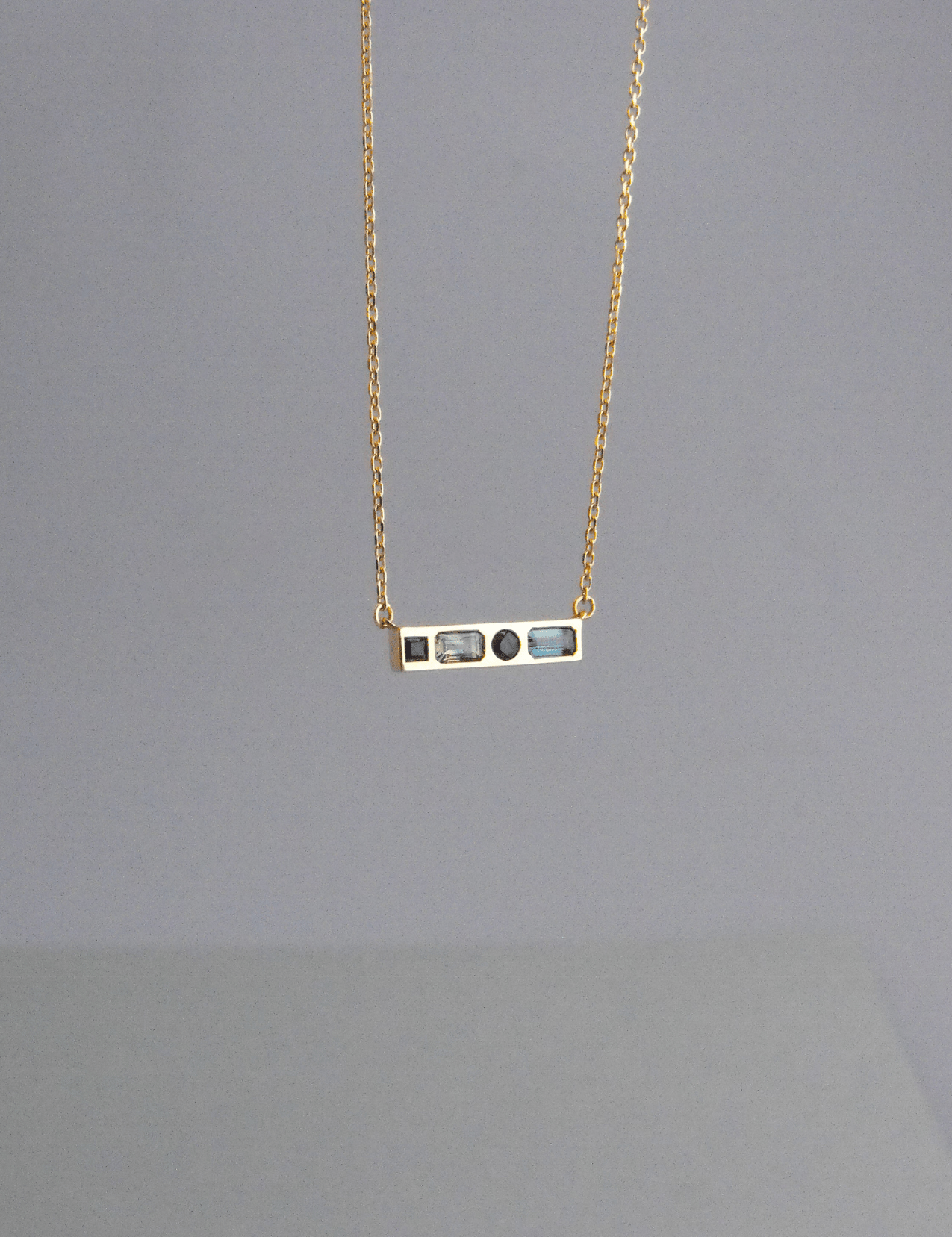 The Mosaic 18ct Yellow Gold Bar Necklace with Sapphire - Molten Store