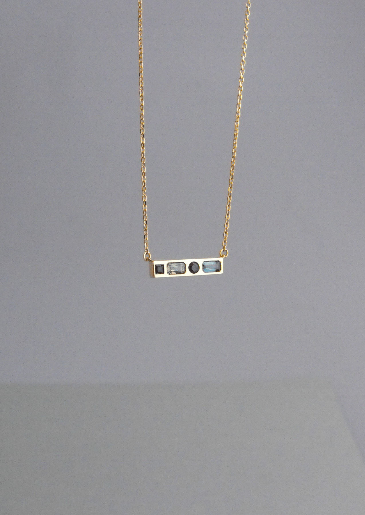 The Mosaic 18ct Yellow Gold Bar Necklace with Sapphire - Molten Store