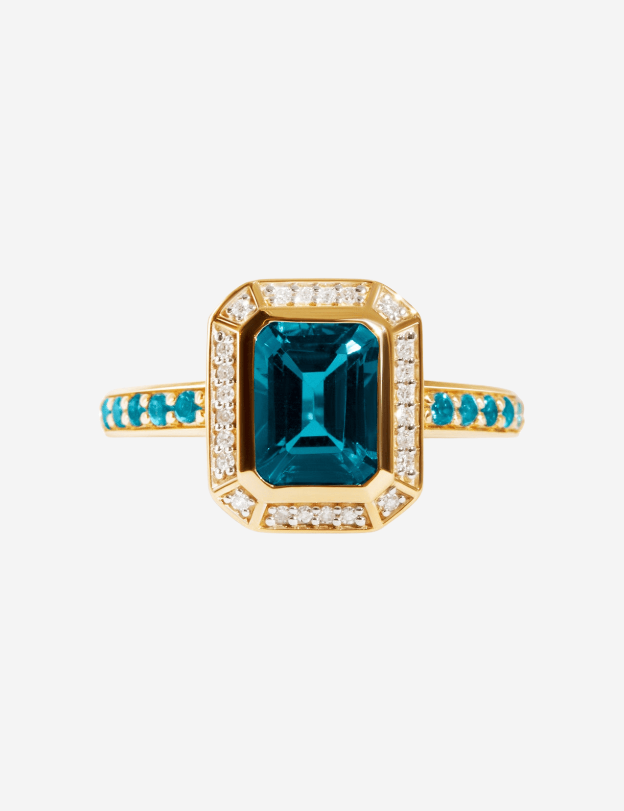 The Pastiche Yellow Gold Ring with 1.6ct Emerald Cut London Blue Topaz - Molten Store