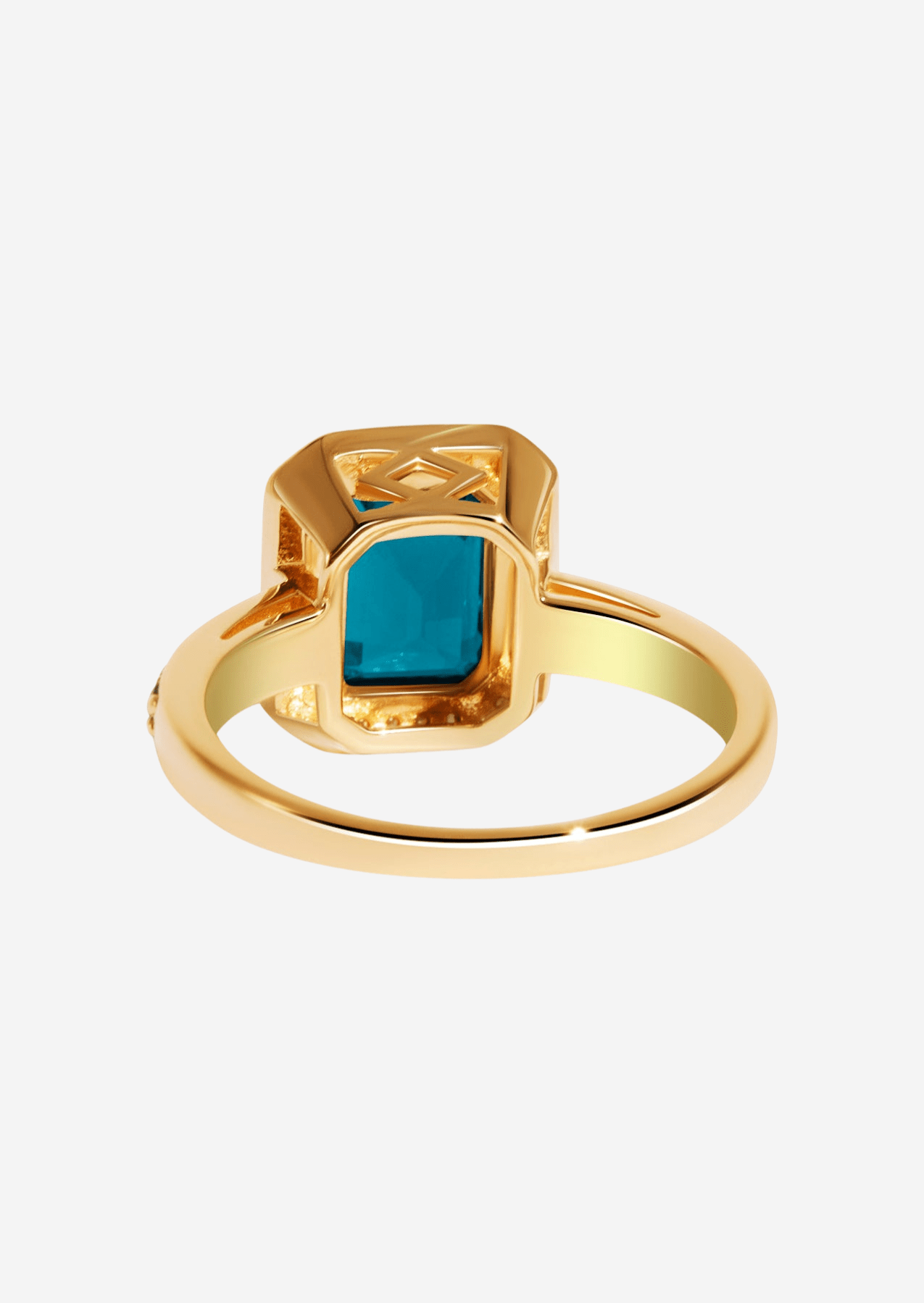 The Pastiche Yellow Gold Ring with 1.6ct Emerald Cut London Blue Topaz - Molten Store