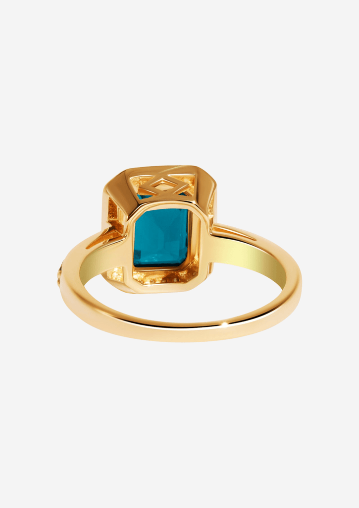 The Pastiche Yellow Gold Ring with 1.6ct Emerald Cut London Blue Topaz - Molten Store