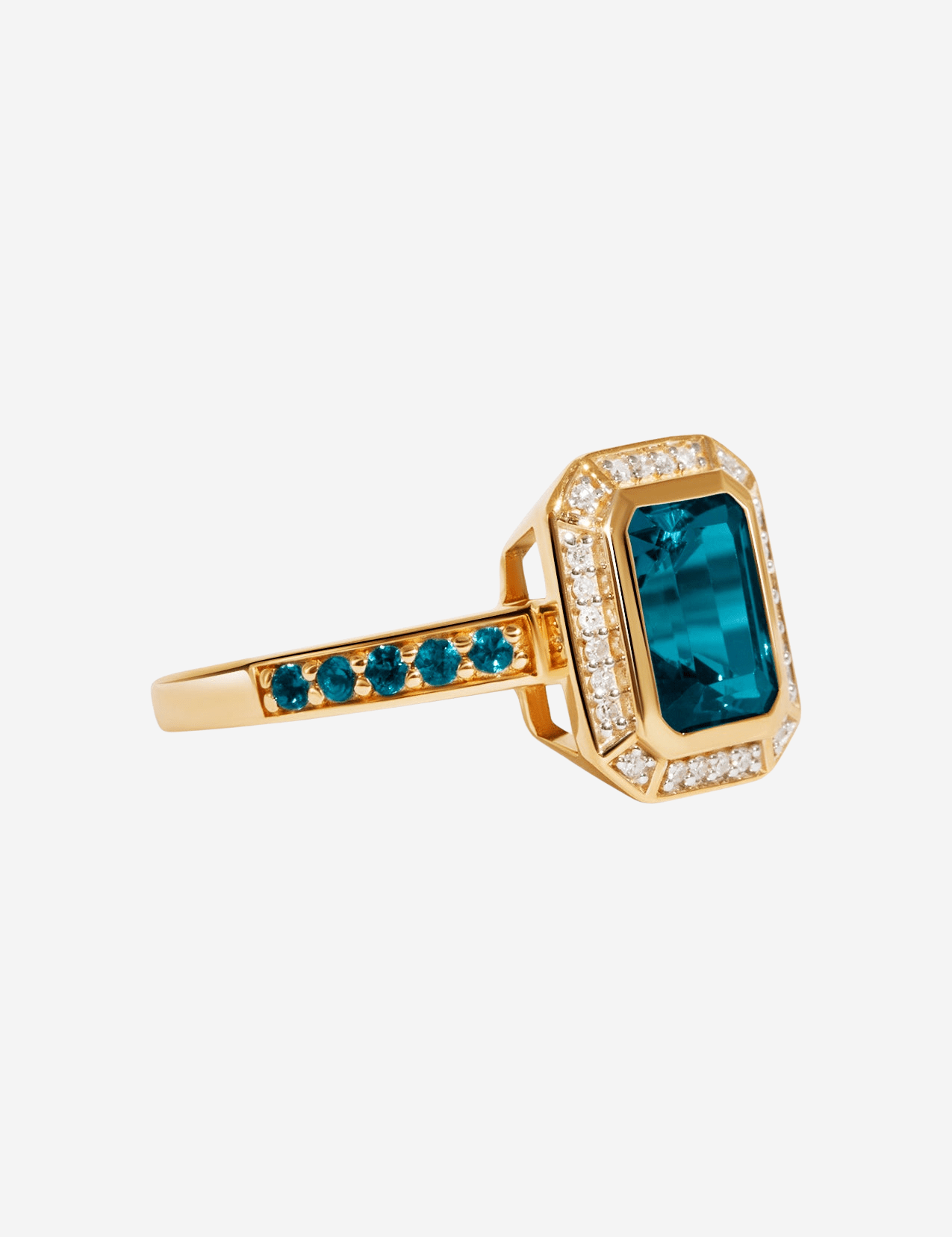 The Pastiche Yellow Gold Ring with 1.6ct Emerald Cut London Blue Topaz - Molten Store