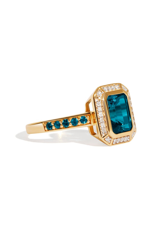 The Pastiche Yellow Gold Ring with 1.6ct Emerald London Blue Topaz - Molten Store