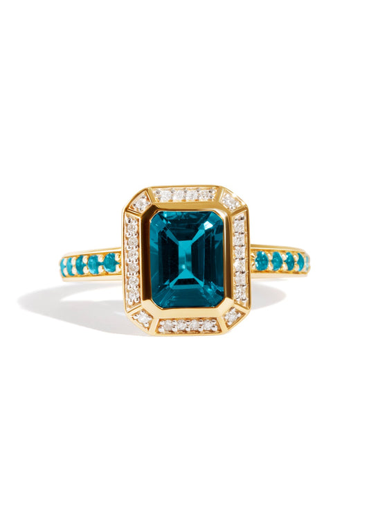 The Pastiche Yellow Gold Ring with 1.6ct Emerald London Blue Topaz - Molten Store