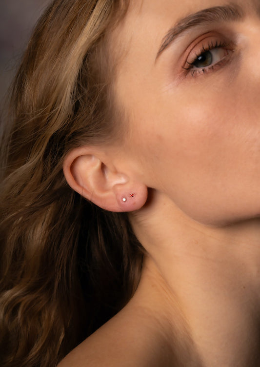 The Petite Fête Garnet Silver Stud Earrings - Molten Store