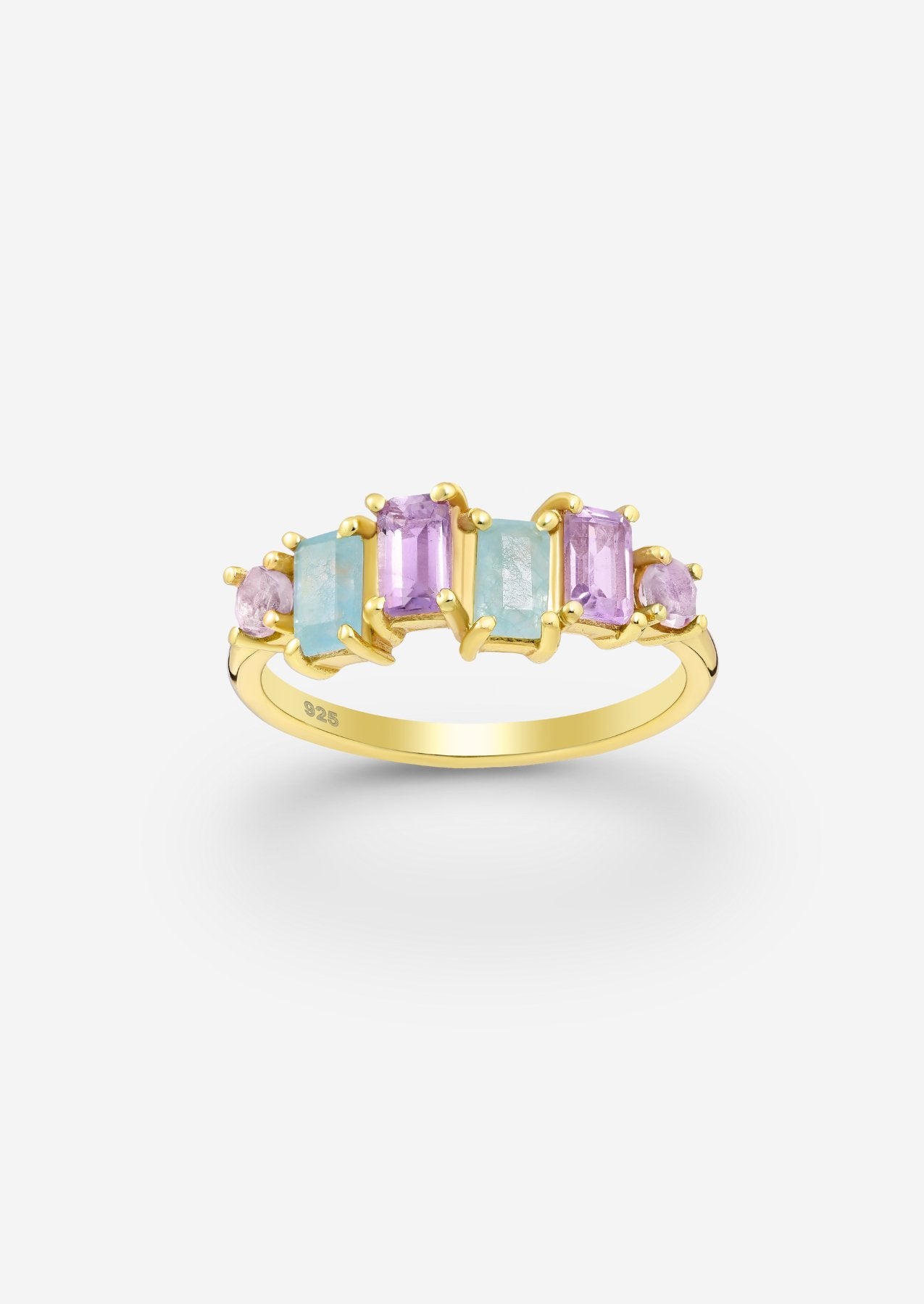 The Poesia Amethyst, Jade & Rhodolite 18ct Gold Vermeil Ring - Molten Store