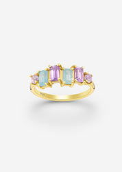 The Poesia Amethyst, Jade & Rhodolite 18ct Gold Vermeil Ring - Molten Store