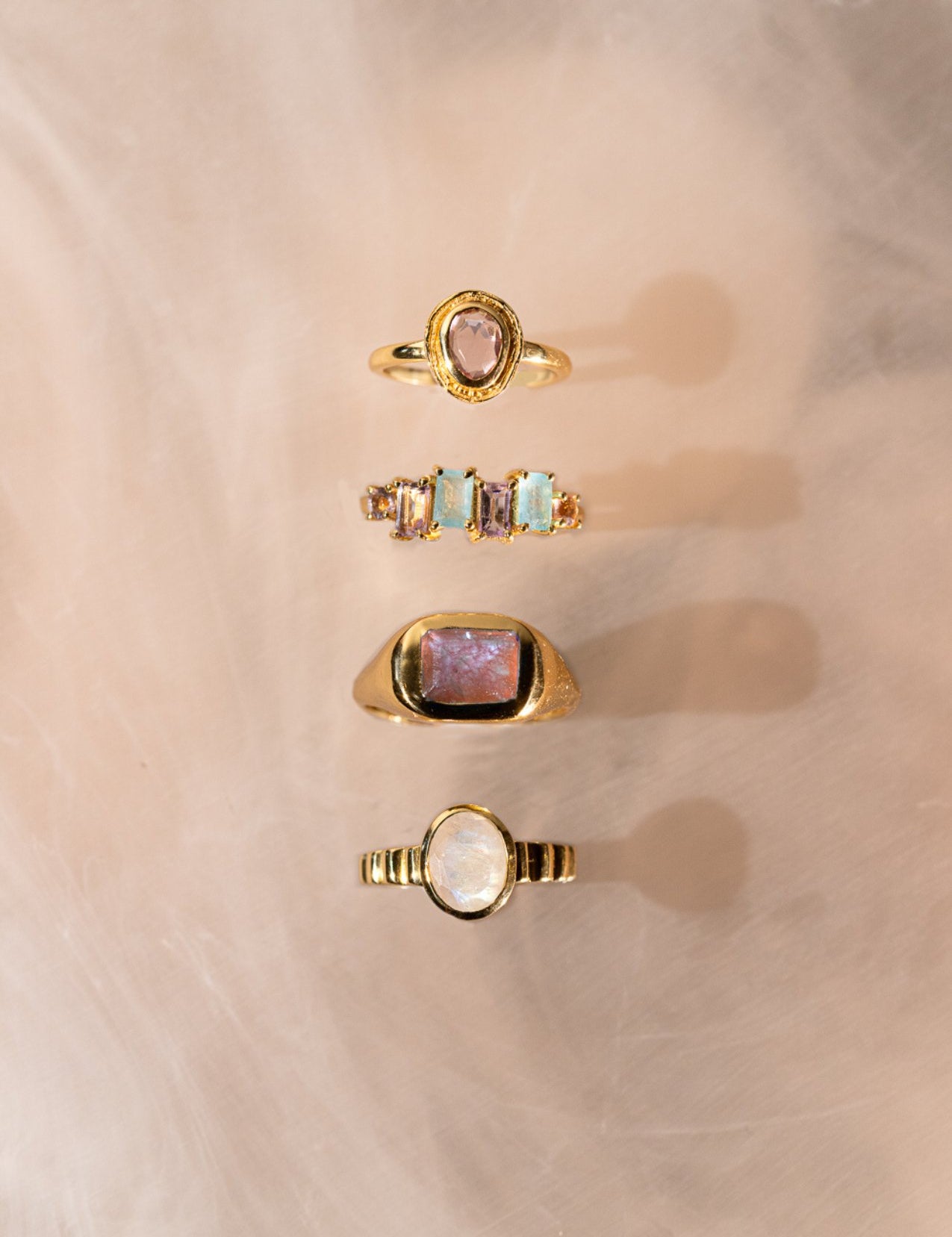 The Poesia Amethyst, Jade & Rhodolite 18ct Gold Vermeil Ring - Molten Store