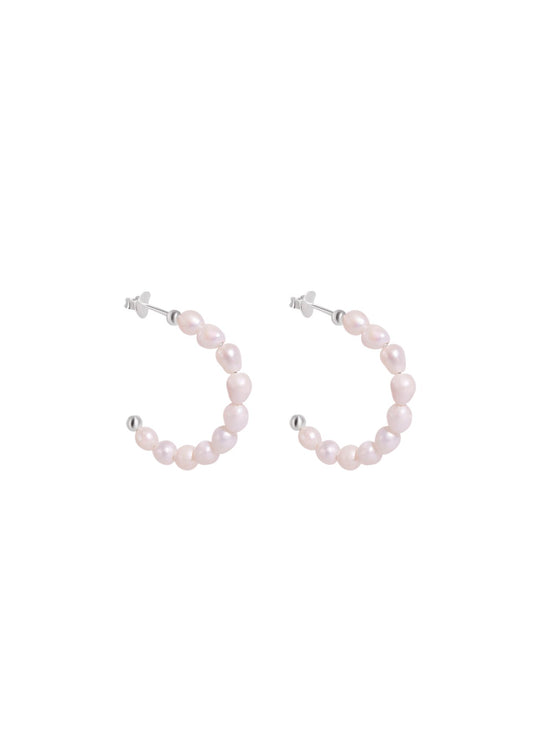 The Serenade Pearl Silver Hoop Earrings - Molten Store