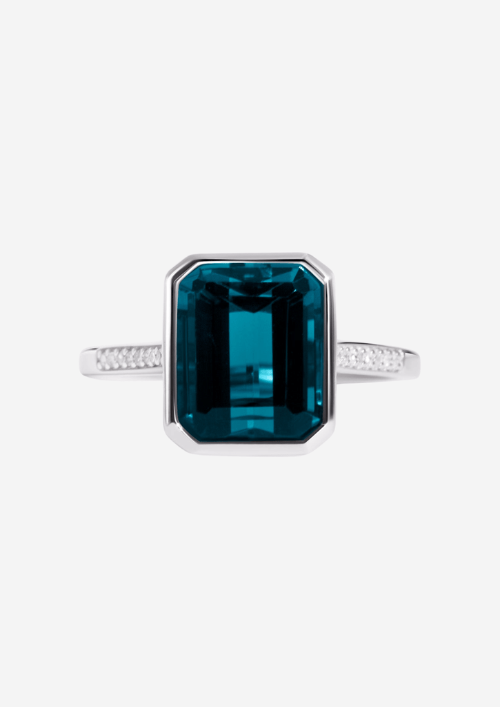 The Still Life White Gold Ring with 3ct Emerald London Blue Topaz - Molten Store