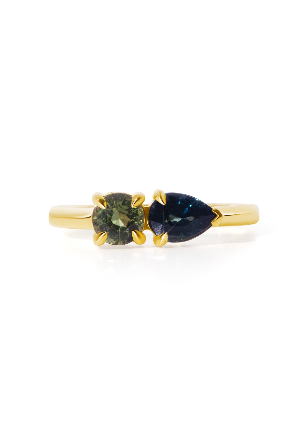 The Toi et Moi 18ct Yellow Gold Ring with 0.84ct Pear and 0.68ct Round Brilliant Cut Parti Sapphires - Molten Store