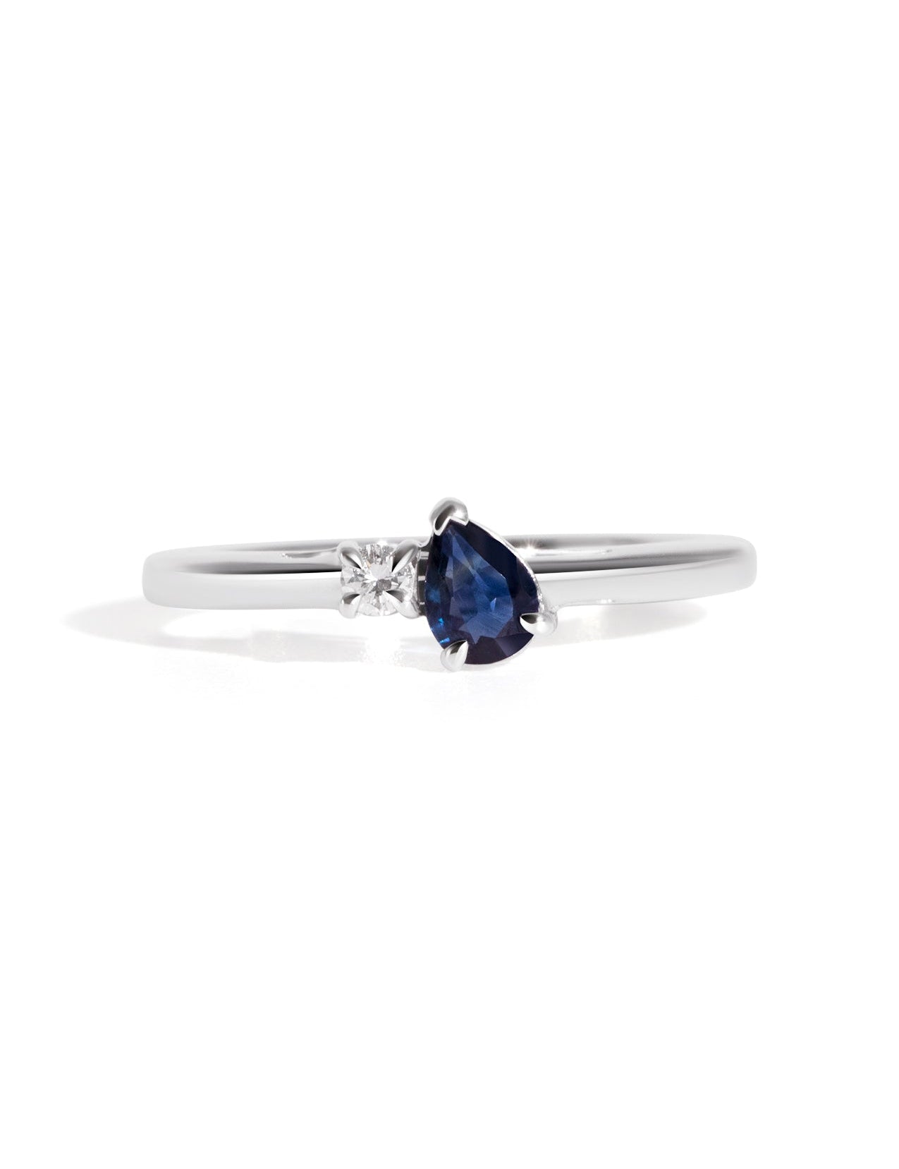 The Toi Et Moi Ring with 0.05ct Round Cultured Diamond & 0.35ct Pear Ceylon Sapphire - Molten Store