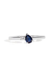 The Toi Et Moi Ring with 0.05ct Round Cultured Diamond & 0.35ct Pear Ceylon Sapphire - Molten Store