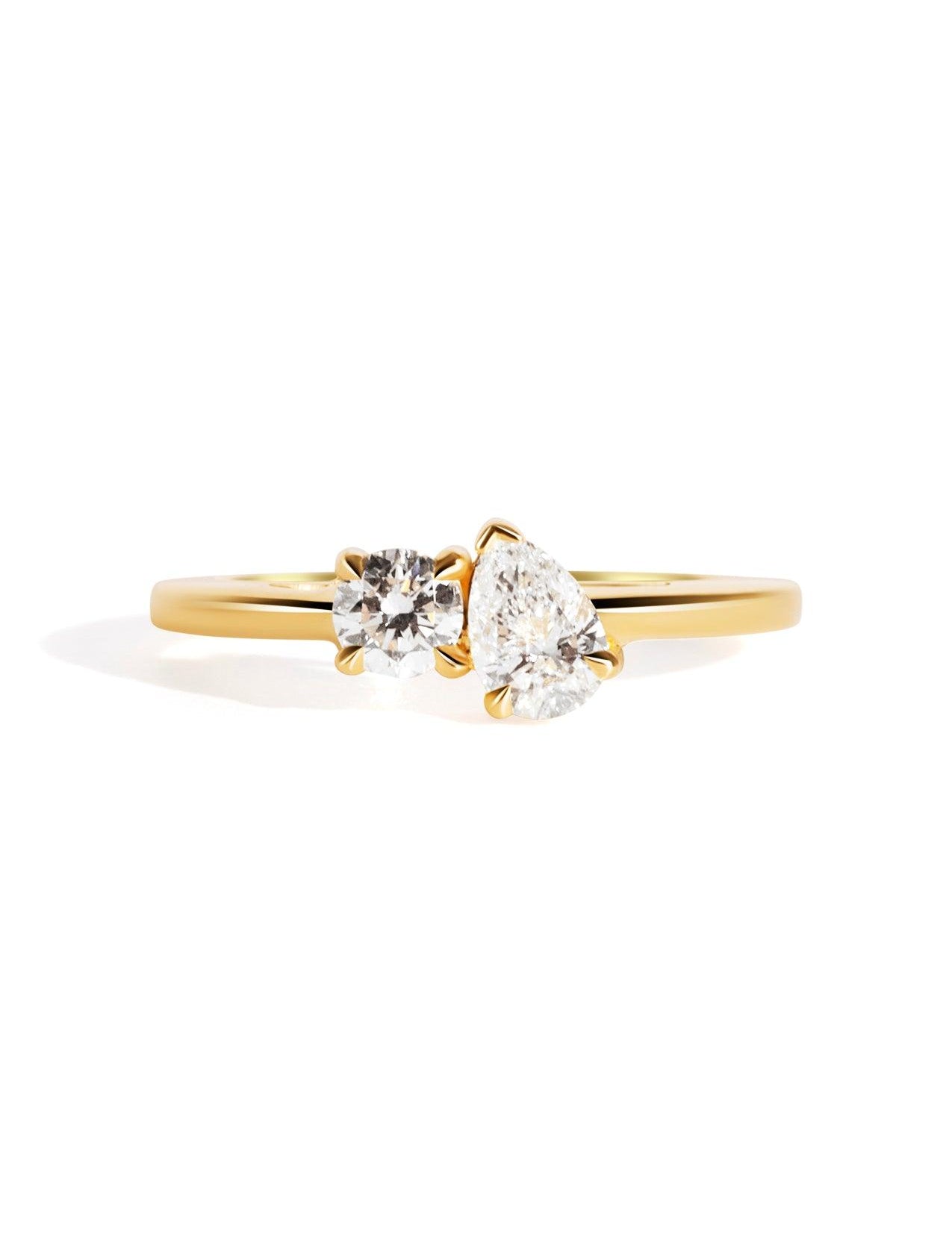 The Toi Et Moi Ring with 0.26ct Round and 0.42ct Pear Cultured Diamond - Molten Store