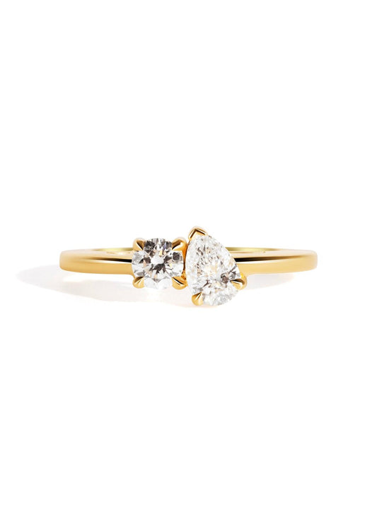 The Toi Et Moi Ring with 0.26ct Round and 0.42ct Pear Cultured Diamond - Molten Store