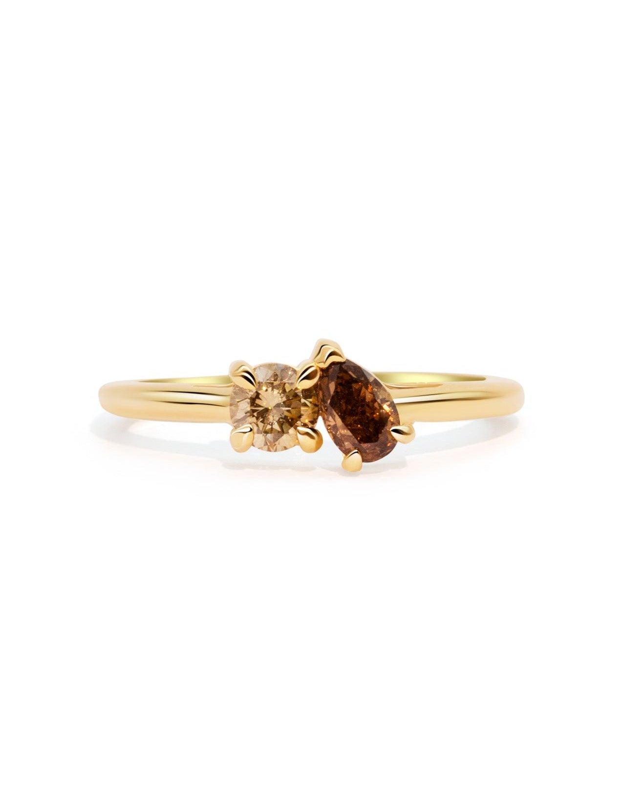 The Toi Et Moi Ring with 0.3ct Champagne and 0.37ct Cognac Diamond - Molten Store